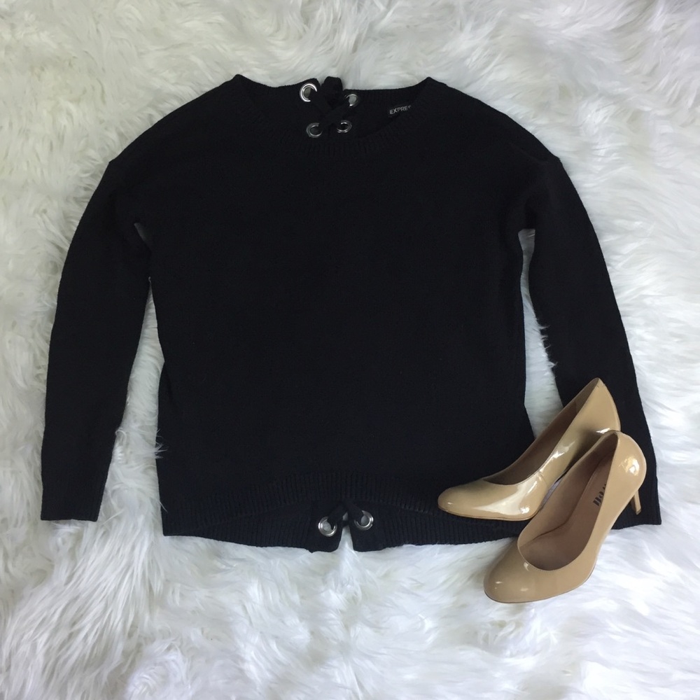 Express Black lace up back sweater